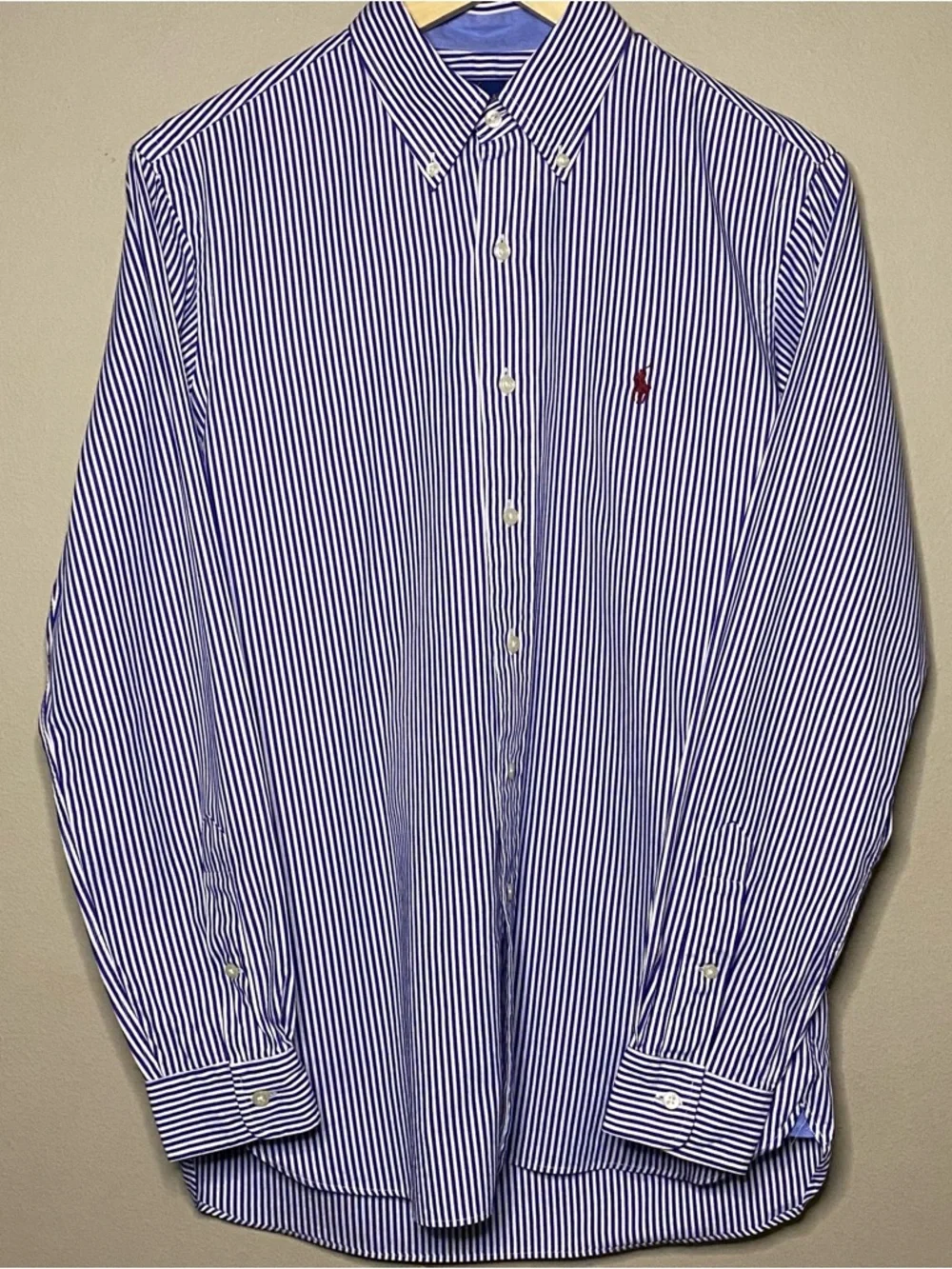 Ralph Lauren Striped Button Down Shirt Men Small Blue White Long Sleeve Preppy - Picture 9 of 10